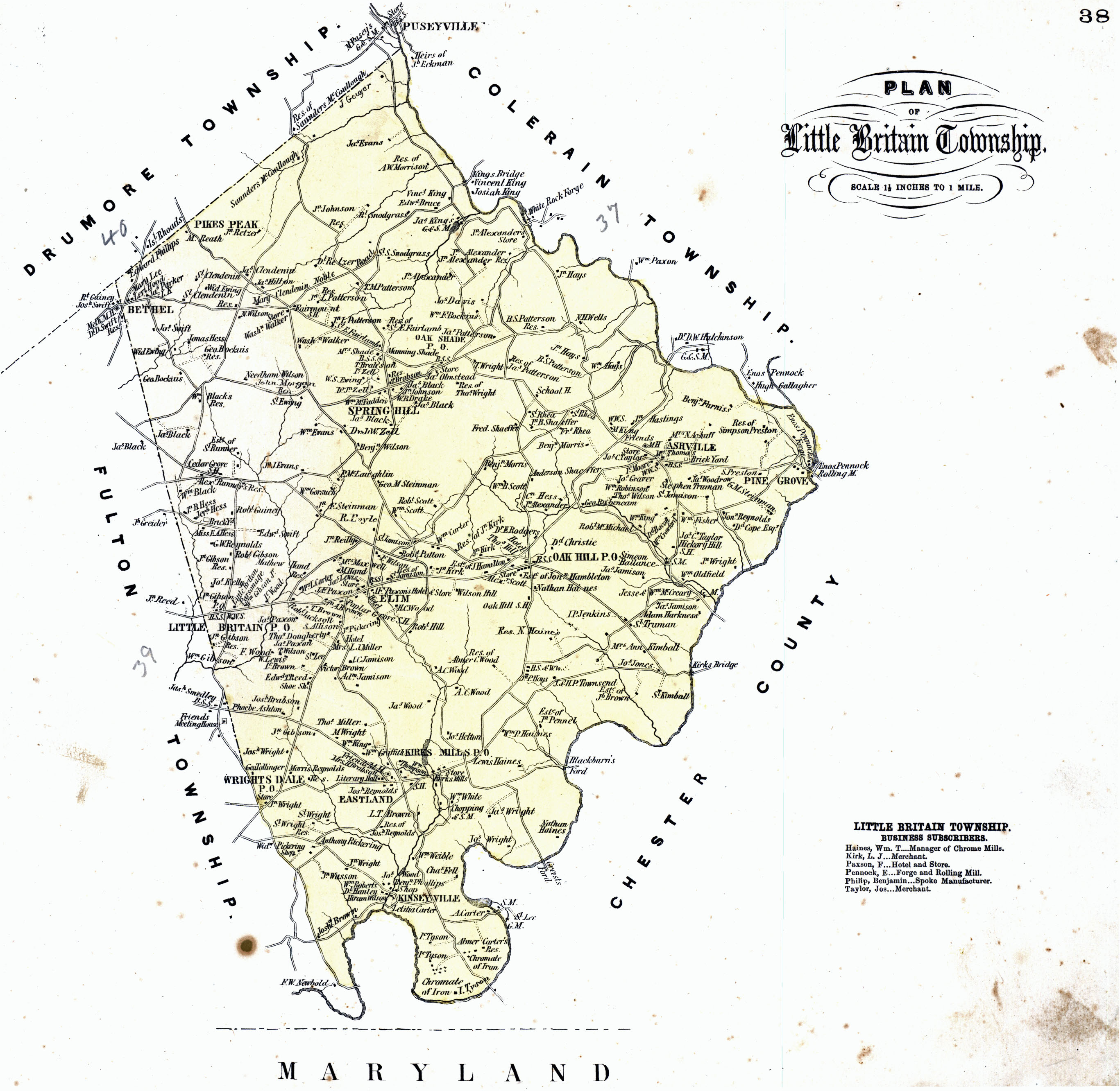 PENRYN LANCASTER COUNTY PENNSYLVANIA ATLAS MAP 1899 PENN 