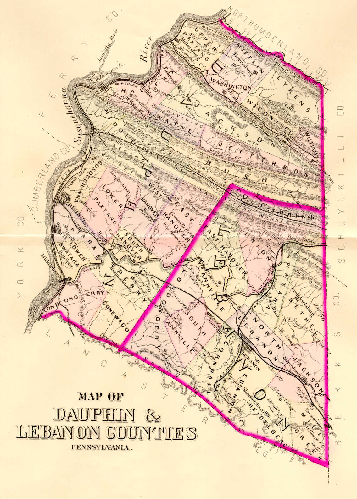 1797 PA MAP BERKS LEBANON DAUPHIN LEHIGH MONTOUR County Pennsylvania SURNAMES ! 